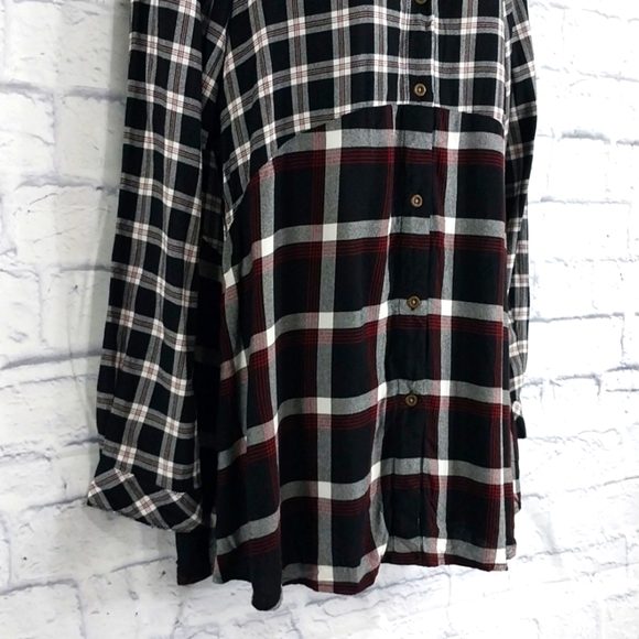 Beach Lunch Lounge Top Plaid Button Down Rayon  Long Sleeve Sz M - Picture 3 of 5